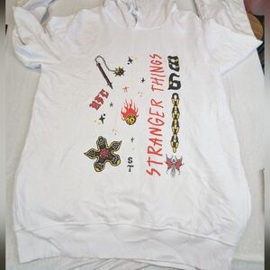 Stranger Things XL Long White Hoodie with Graphics of the Monster XL  Unisex